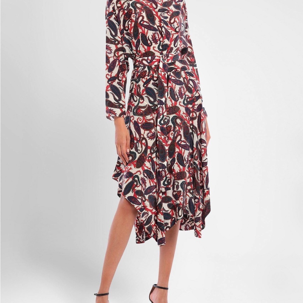 Chloé Paisley Print Midi Dress in Red, Black & Cream